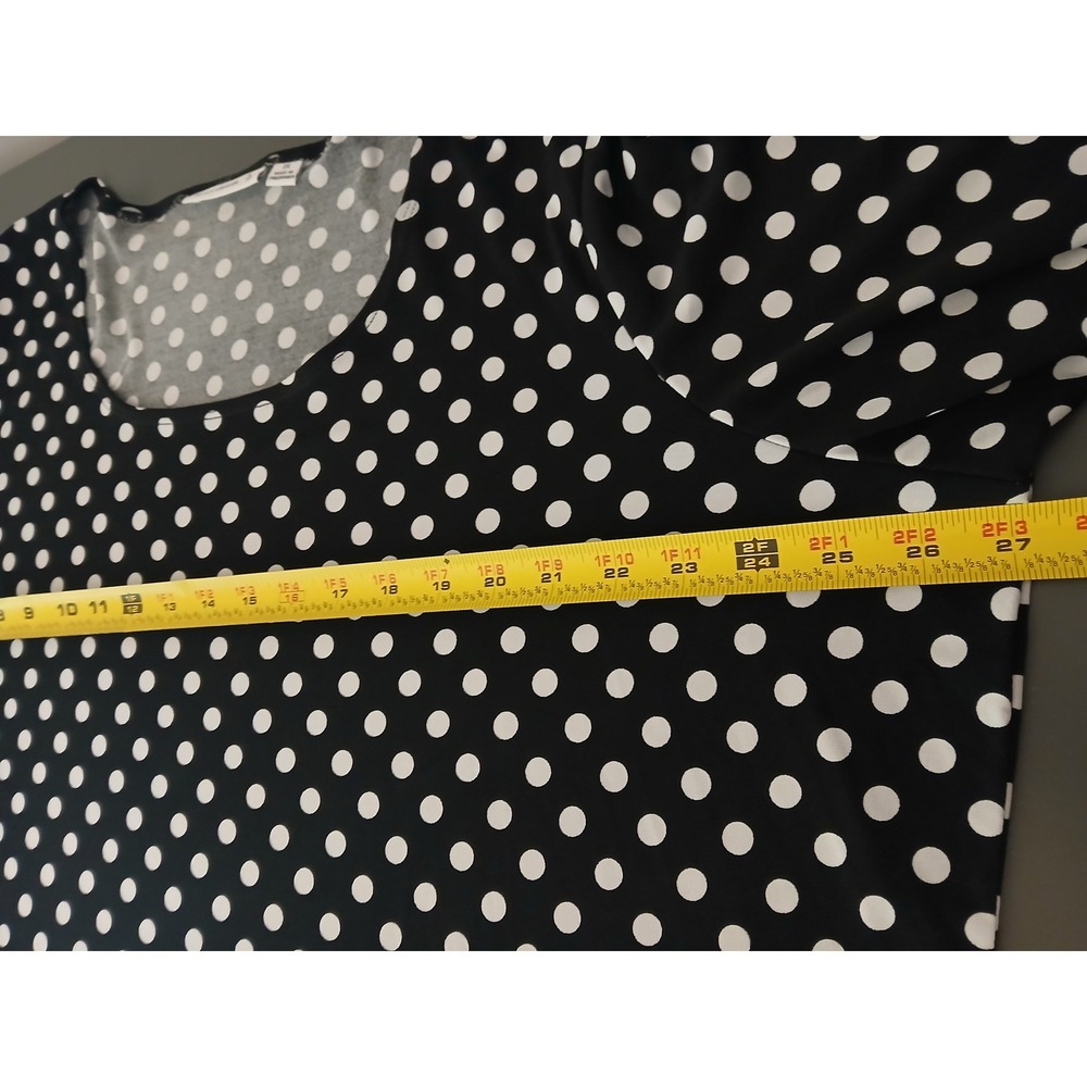 Susan Graver Liquid Knit Polka Dot Tunic Top Black White 2X 3/4 Sleeve Modest - Picture 7 of 10